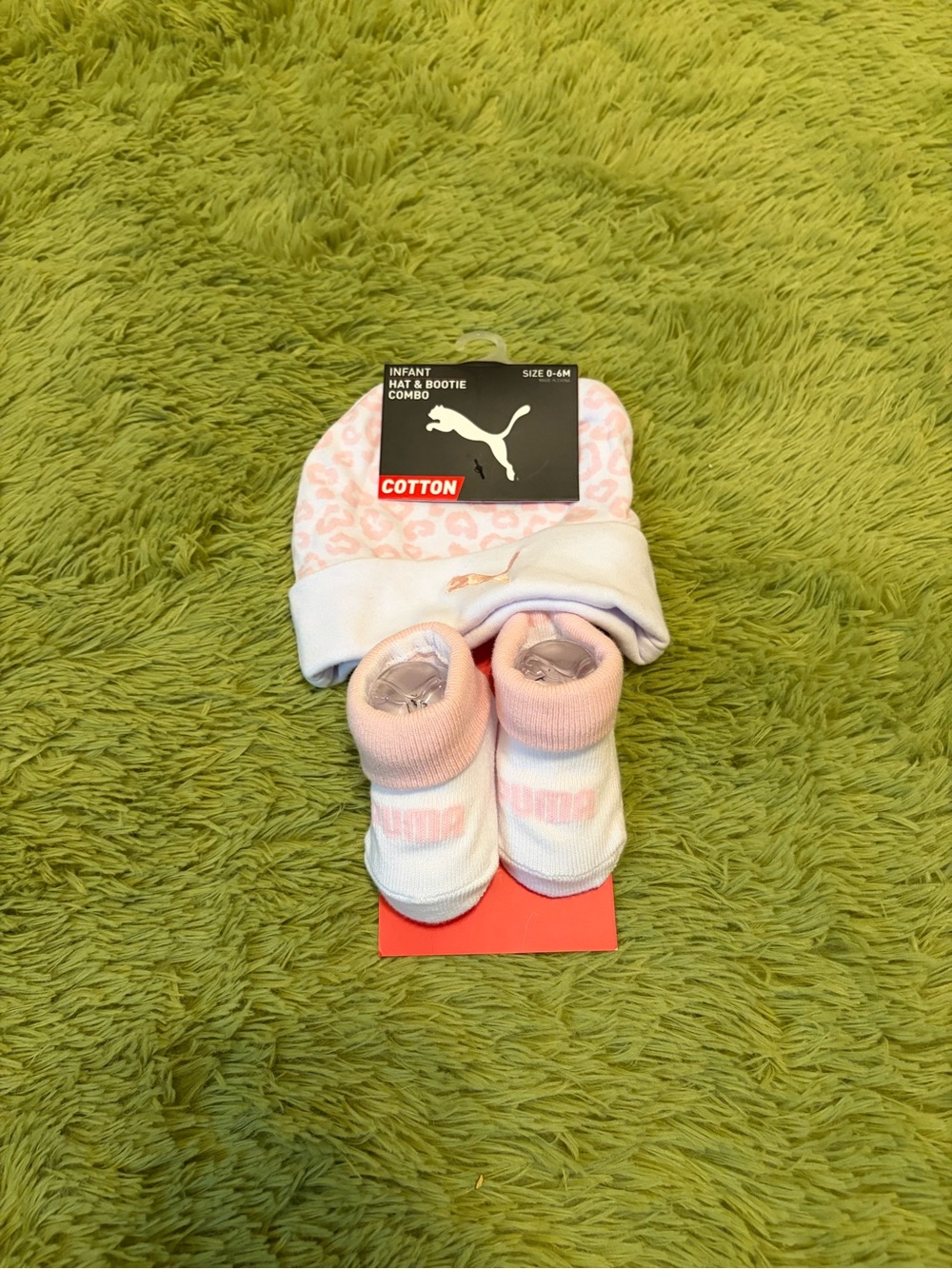 Puma Pink and White Infant Hat & Bootie Set